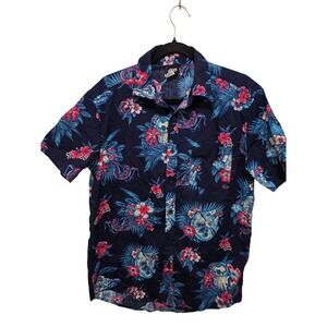 STAR WARS R2-D2 & MILLENNIUM FALCON HAWAIIAN SHIRT - NAVY BLUE TROPICAL FLORAL P